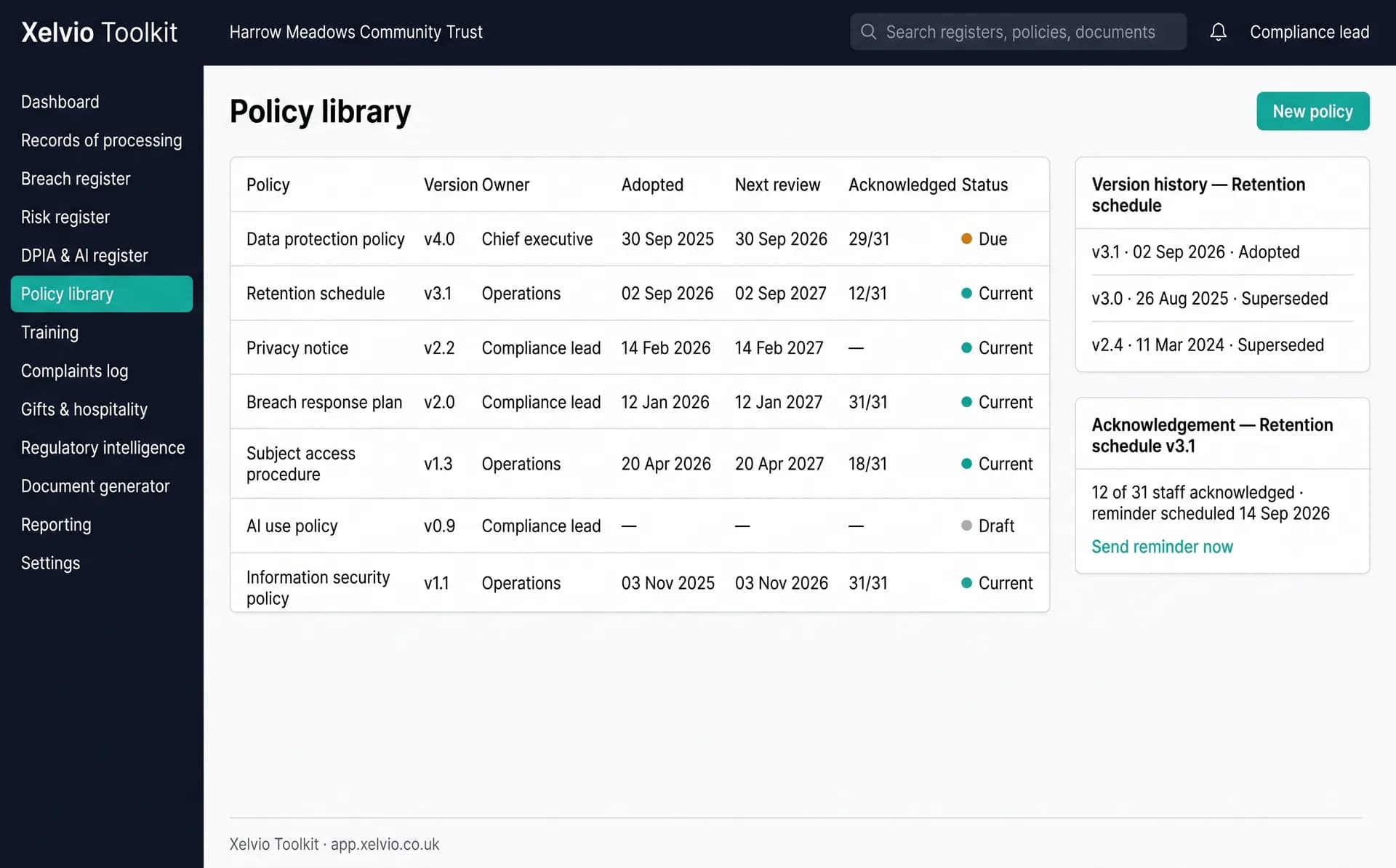 Toolkit policy library