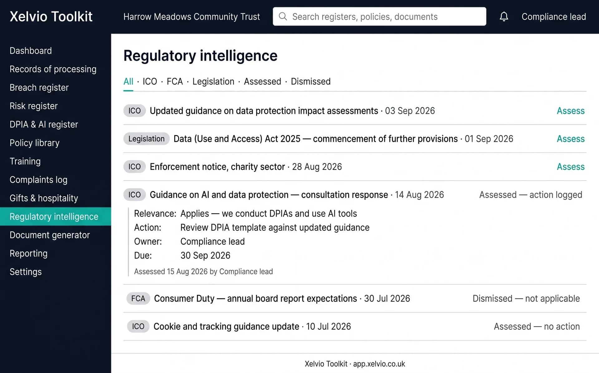 Toolkit regulatory intelligence feed